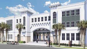 This rendering illustrates what the Capers Hall Replacement Project will look like from the Hagood Street perspective when complete. Rendering courtesy of Creech & Associates.