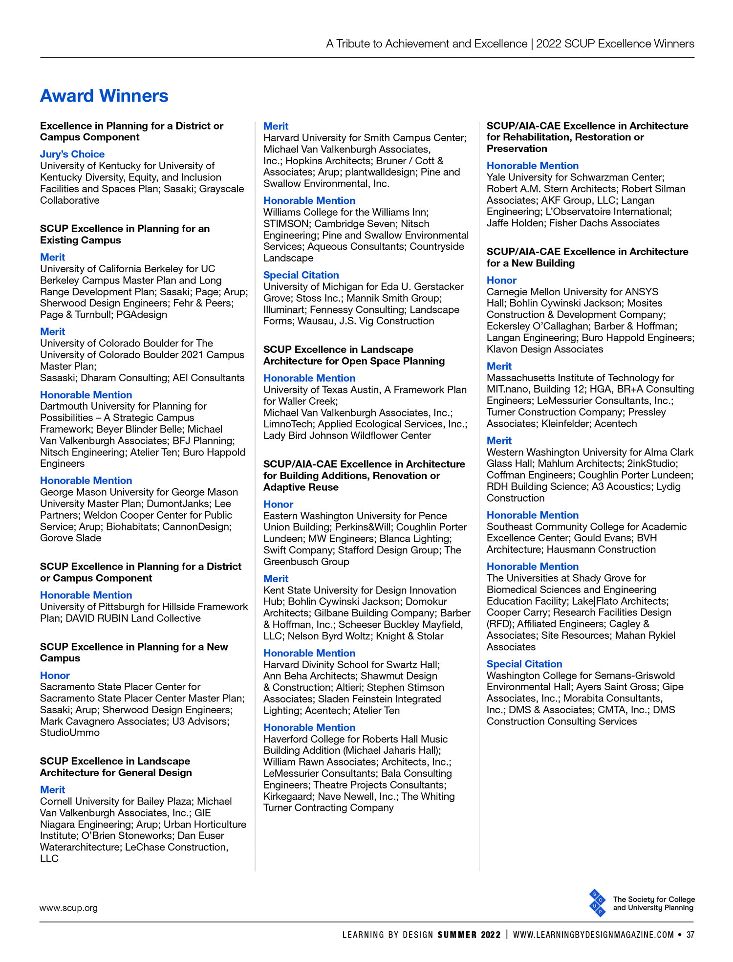 SCUP 222 Award Winners